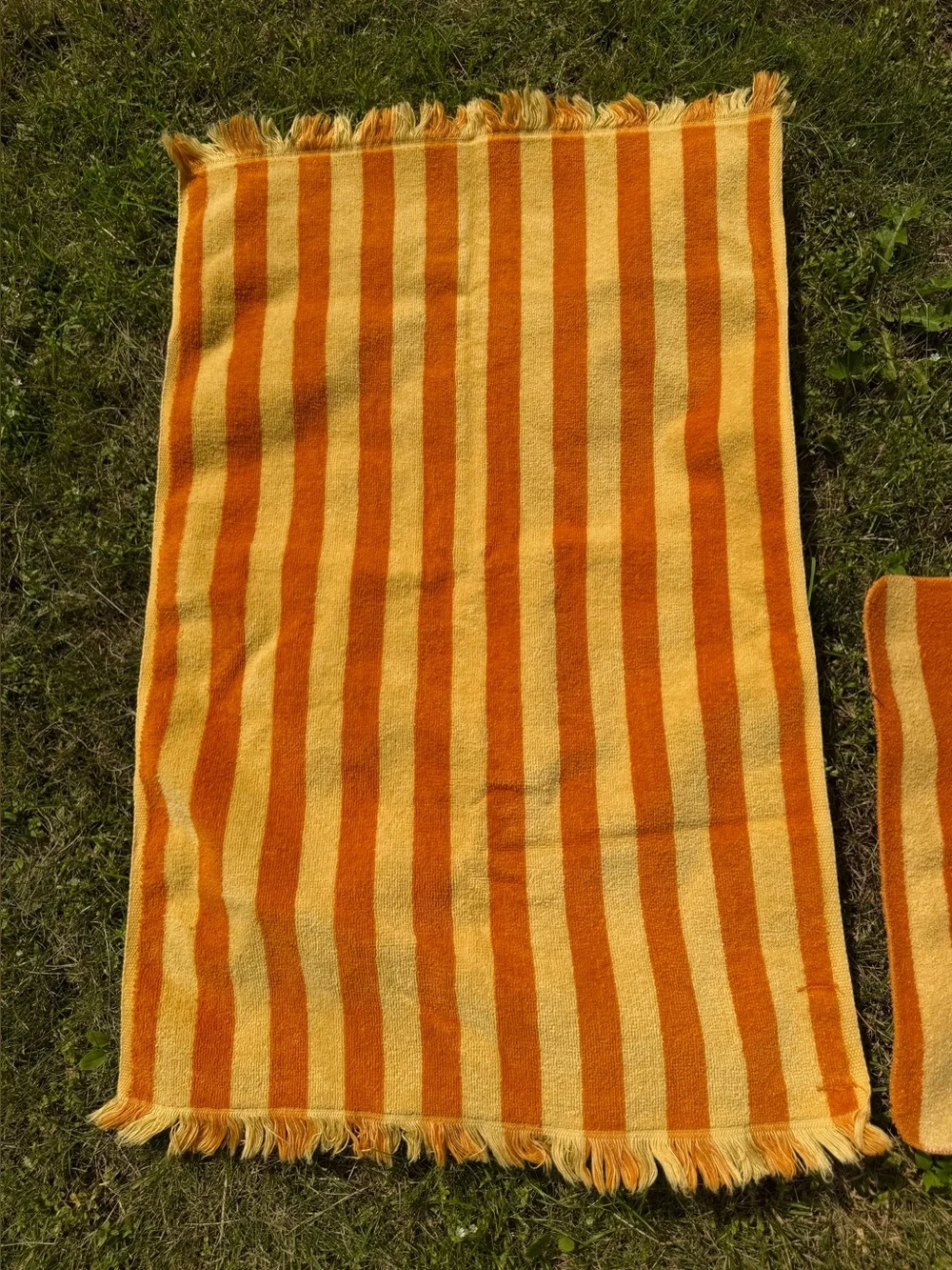Vintage MCM Fieldcrest GOLD STRIPED Hand Towel Cotton Washcloth 2pc Yellow Brown